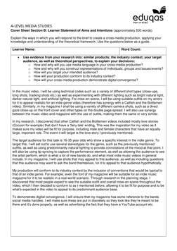 A-LEVEL MEDIA STUDIES 
Cover Sheet Section B: Learner Statement of Aims and Intentions (approximately 500 words). 
 
Expl