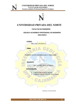 UNIVERSIDAD PRIVADA DEL NORTE 
FACULTAD DE INGENIERIA 
Escuela Académico Profesional Ingeniería Geológica 
MECÁNICA DE ROCAS