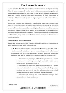 THE LAW OF EVIDENCE 
PAGE 10 OF 33 
ADMISSION & CONFESSION 
a person referred to admissible. The section makes vicarious admi