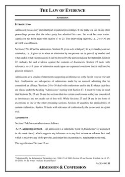 THE LAW OF EVIDENCE 
PAGE 4 OF 33 
ADMISSION & CONFESSION 
ADMISSION 
INTRODUCTION 
Admission plays a very important part in