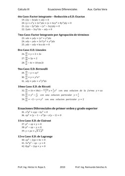 Calculo III 
Ecuaciones Diferenciales 
Aux. Carlos Vera 
Prof. Ing. Héctor A. Rojas S. 
2010 
Prof. Ing. Raimundo Sánchez A.