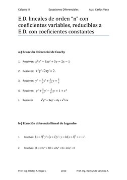 Calculo III 
Ecuaciones Diferenciales 
Aux. Carlos Vera 
Prof. Ing. Héctor A. Rojas S. 
2010 
Prof. Ing. Raimundo Sánchez A.