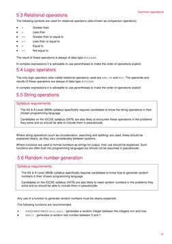 Common operations 
5.3 Relational operations
 
 
The following symbols are used for relational operators (also known as compa