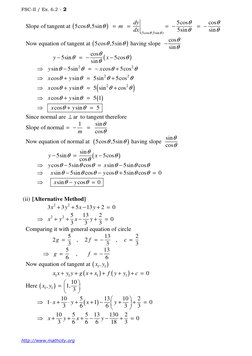 http://www.mathcity.org 
 
FSC-II / Ex. 6.2 - 2
   Slope of tangent at (
)
5cos ,5sin
θ
θ
m
=
(5cos ,5sin )
dy
dx
θ
θ
=
5co