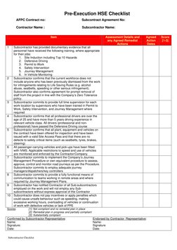 Pre-Execution HSE Checklist                                    
AFPC Con