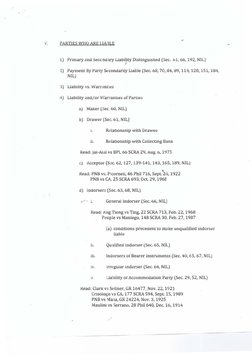 .... 
V. 
PARTIES WHO ARE l!IABLE 
1) Primary and Seccndary Liability Distinguished (Sec. 61, 66, 192, NIL) 
t 
~) Payment By