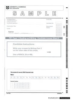 PET Answer Sheets | PDF