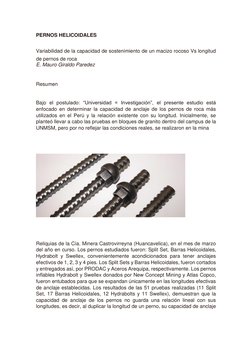 PERNOS HELICOIDALES 
 
Variabilidad de la capacidad de sostenimiento de un macizo rocoso Vs longitud 
de pernos de roca 
E. M