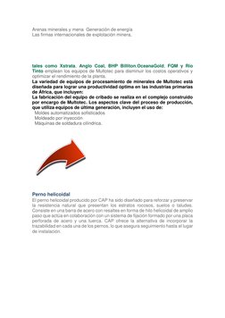 Arenas minerales y mena  Generación de energía 
Las firmas internacionales de explotación minera, 
 
 
 
 
 
tales como Xstra