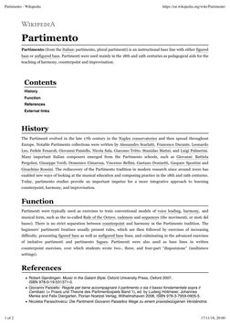 Partimento
Partimento (from the Italian: partimento, plural partimenti) is an instructional bass line with either figured
bas