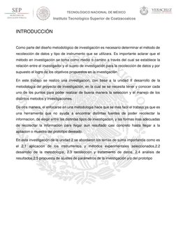 TECNOLÓGICO NACIONAL DE MÉXICO 
Instituto Tecnológico Superior de Coatzacoalcos 
 
INTRODUCCIÓN 
 
Como parte del diseño meto