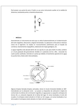final poseen una punta de acero. El jalón se usa como instrumento auxiliar en la medida de
distancias, localizando puntos y t