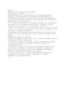 BASICS 
Theories of Personality Development 
Psychoanalytic Theory 
Sigmund Freud, who introduced us to the Oedipus complex,