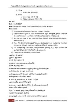 Prepared By: Dr.V.Nagaradjane, Email: nagaradjanev@gmail.com 
 
10 
COPA, Semester-1 | Compendium of Practical Exercises (as