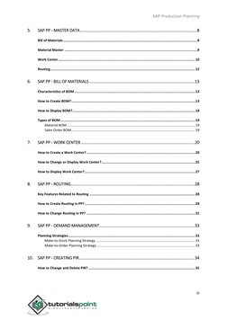 SAP Production Planning 
 
iii 
 
5. 
SAP PP - MASTER DATA ..................................................................