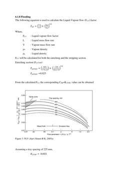 6.1.8 Flooding 
The following equation is used to calculate the Liquid-Vapour flow (FLV) factor. 
 
 
𝐹𝐿𝑉= (
𝐿
𝑉) ×  (
?