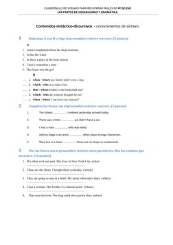 CUADERNILLO DE VERANO PARA RECUPERAR INGLÉS DE 4º DE ESO 
LAS PARTES DE VOCABULARIO Y GRAMÁTICA 
 
 
Contenidos sintáctico-di