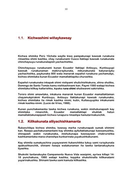 10 
 
 
 
 
 
 
1.1. Kichwashimi wiñaykawsay 
 
 
 
 
 
Kichwa shimika Perú 10chata waylla kiwa pampakunapi kawsak runakuna