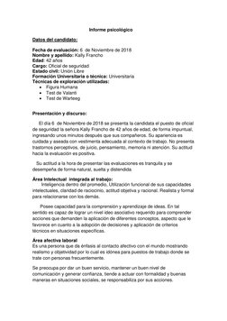 Informe psicológico   
Datos del candidato: 
 
Fecha de evaluación
