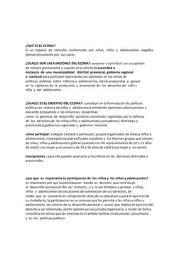 ¿QUÉ ES EL CCONA?  
Es un espacio de consulta conformado por niñas, niños y adolescentes elegidos 
democráticame