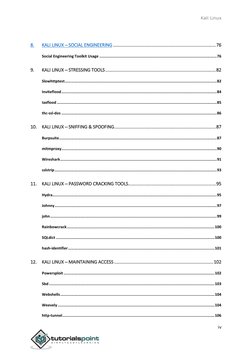 Kali Linux 
 
iv 
 
8. 
KALI LINUX ─ SOCIAL ENGINEERING .....................................................................