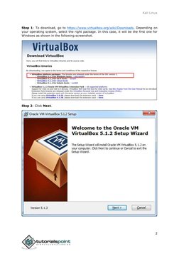 Kali Linux 
 
2 
 
Step 1: To download, go to https://www.virtualbox.org/wiki/Downloads. (https://www.virtualbox.org/wiki/Dow