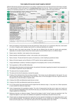 THE COMPLETE BLOOD COUNT SAMPLE REPORT 
Different laboratories generate reports that can vary greatly in appearance and in th