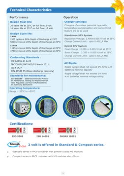 2 volt is offered in Standard & Compact series.
Technical Characteristics
Operating temperature:  
 Performance
Standalone