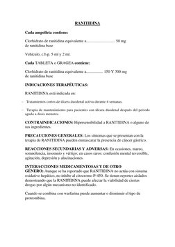 RANITIDINA 
Cada ampolleta contiene: 
Clorhidrato de ranitidina equivalente a............................. 50 mg 
de ranitidi