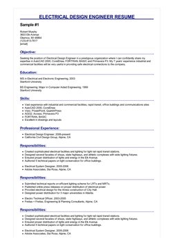 ELECTRICAL DESIGN ENGINEER RESUME
Sample #1
Robert Murphy
3603 Elk Avenue
Okemos, MI 48864
(123)-813-7617
[email]
Objective: