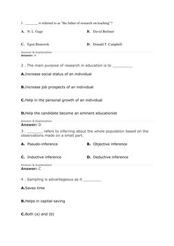1 . _______ is referred to as "the father of research on teaching"?  
A. N. L. Gage  
B. David Berliner 
C. Egon Brunswik 
D.