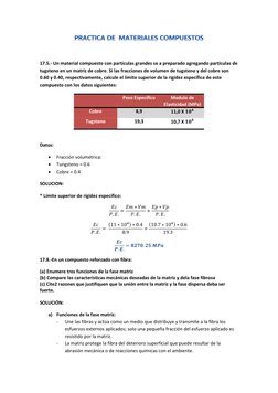 17.5.- Un material compuesto con partículas grandes se a preparado agregando partículas de 
tugsteno en un matriz de cobre.