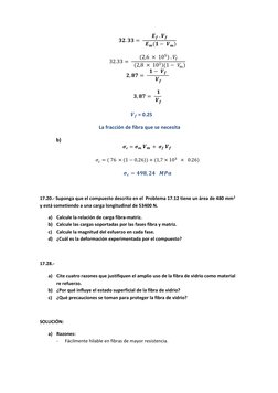 𝟑𝟐. 𝟑𝟑= 
  𝑬𝒇 . 𝑽𝒇  
  𝑬𝒎(𝟏− 𝑽𝒎) 
 
32.33 = 
  (2,6 × 105) . 𝑉𝑓  
  (2,8 × 103)(1 − 𝑉𝑚) 
𝟐, 𝟖𝟕= 
  𝟏− 𝑽