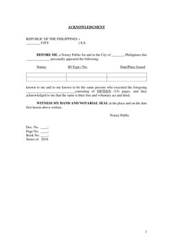 1 
 
ACKNOWLEDGMENT 
 
 
REPUBLIC OF THE PHILIPPINES ) 
________ CITY                               ) S.S. 
 
 
 
BEFORE ME