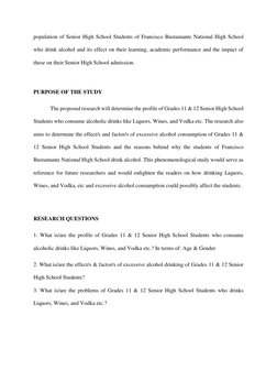 population of Senior High School Students of Francisco Bustamante National High School 
who drink alcohol and its effect on t