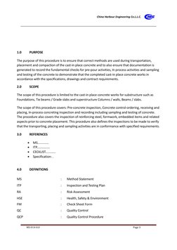 China Harbour Engineering Co.L.L.C. 
 
 
MS-014-0.0 
Page 3 
 
 
 
 
1.0  
PURPOSE 
The purpose of this procedure is to ensur