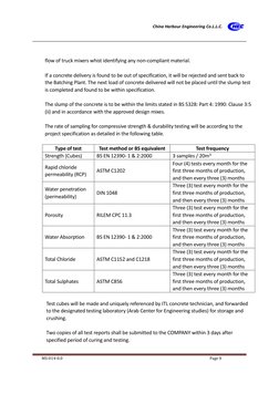China Harbour Engineering Co.L.L.C. 
 
 
MS-014-0.0 
Page 9 
 
flow of truck mixers whist identifying any non-compliant mater