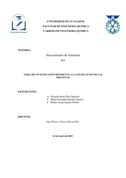 UNIVERSIDAD DE GUAYAQUIL
FACULTAD DE INGENIERIA QUIMICA
CARRERA DE INGENIERIA QUIMICA
MATERIA:
Procesamiento de Alimentos
8-1