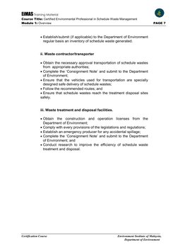 EiMAS Training Material 
 
 
Course Title: Certified Environmental Professional in Schedule Waste Management 
Module 1: Overv