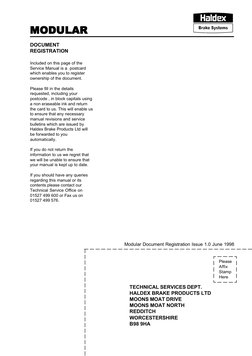 MODULAR
MODULAR
MODULAR
MODULAR
MODULAR
TECHNICAL SERVICES DEPT.
HALDEX BRAKE PRODUCTS LTD
MOONS MOAT DRIVE
MOONS MOAT NORTH