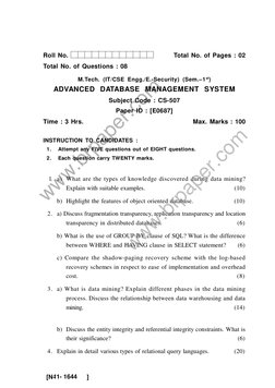 Advanced Database Management Exam Paper | PDF | Data Warehouse | Databases
