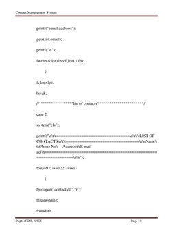 Contact Management System 
Dept. of CSE, NHCE