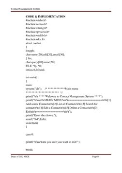 Contact Management System 
Dept. of CSE, NHCE