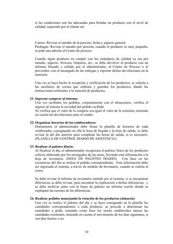 si las condiciones son las adecuadas para brindar un producto con el nivel de
calidad, requerido por el cliente así:
Carnes: