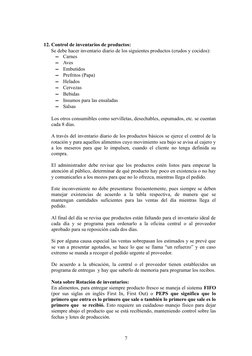 12. Control de inventarios de productos:
Se debe hacer inventario diario de los siguientes productos (crudos y cocidos):
▬
Ca