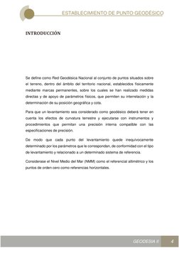 ESTABLECIMIENTO DE PUNTO GEODÉSICO 
GEODESIA II 
4 
INTRODUCCIÓN 
 
 
 
 
Se define como Red Geodésica Nacional al