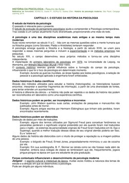 HISTÓRIA DA PSICOLOGIA - Resumo da Aulas 
Referência do livro-texto: SCHULTZ, Duane P.; SCHULTZ, Sydney Ellen. História da ps