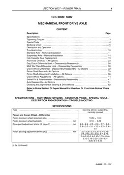 SECTION 6007 – POWER TRAIN
1
6–66000 – 06 – 2002
SECTION  6007
  MECHANICAL FRONT DRIVE AXLE
CONTENT
Description
Page
  
Spec