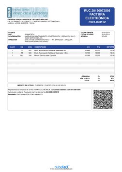 EMPRESA GRAFICA VIRGEN DE LA CANDELARIA SAC
CAL. EL PARAISO - H - 114 INT. 1 ---- ASIENTO MINERO DE TOQUEPALA
ILABAYA - JORGE