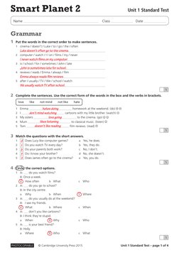 Unit 1 Standard Test With Answers | PDF | Question | Leisure